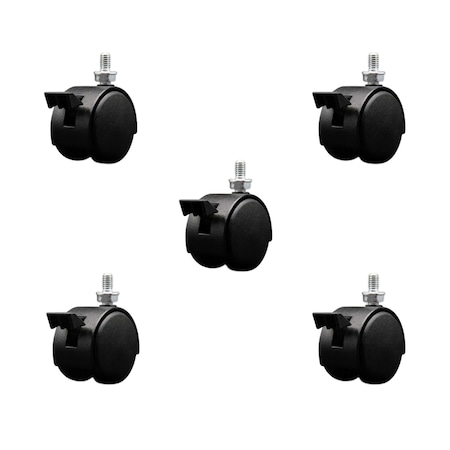 Service Caster 2'' Black Metal Hood Twin Caster Locking Nylon Wheel 5/16 Thread Stem, 5PK SCC-TS02S50D-NYS-FB-B-5161812-5